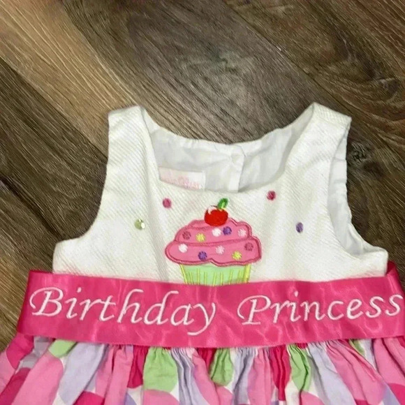 Bonnie Baby Pink and green polka dot “Birthday Princess” dress size 12 month - Picture 2 of 9